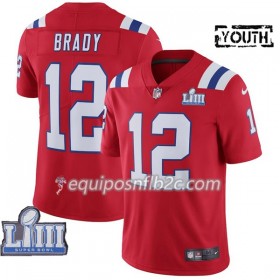 Camiseta Niño NFL New England Patriots Tom Brady 12 Nike Rojo 2019 Super Bowl LIII